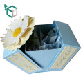 Creative double open blue fancy paper cardboard flower decorative gift box